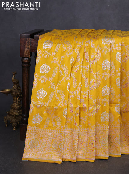 Banarasi uppada silk saree mustard yellow with allover zari woven brocade weaves and zari woven border
