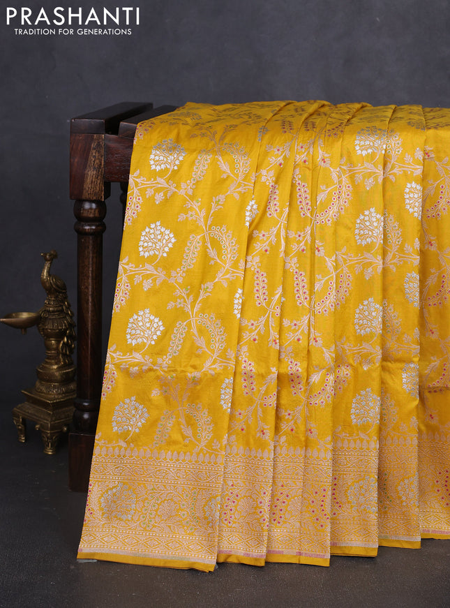 Banarasi uppada silk saree mustard yellow with allover zari woven brocade weaves and zari woven border