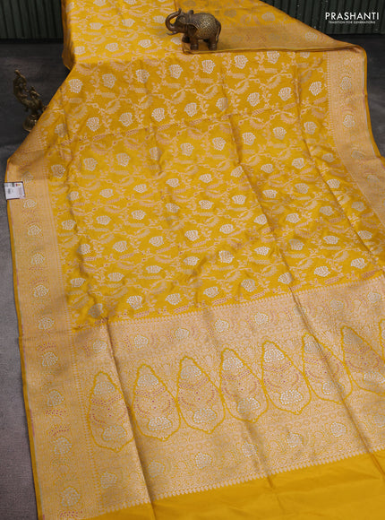 Banarasi uppada silk saree mustard yellow with allover zari woven brocade weaves and zari woven border
