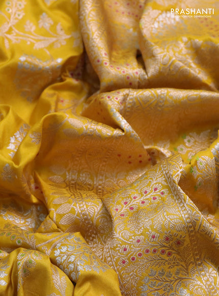 Banarasi uppada silk saree mustard yellow with allover zari woven brocade weaves and zari woven border