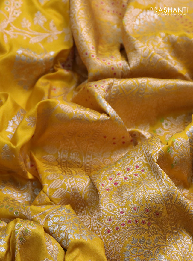 Banarasi uppada silk saree mustard yellow with allover zari woven brocade weaves and zari woven border