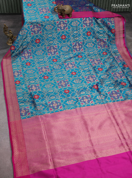 Banarasi uppada silk saree teal green and pink with zari weaves & buttas and zari woven border