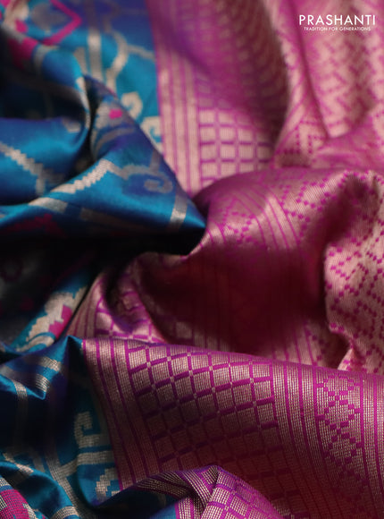Banarasi uppada silk saree teal green and pink with zari weaves & buttas and zari woven border