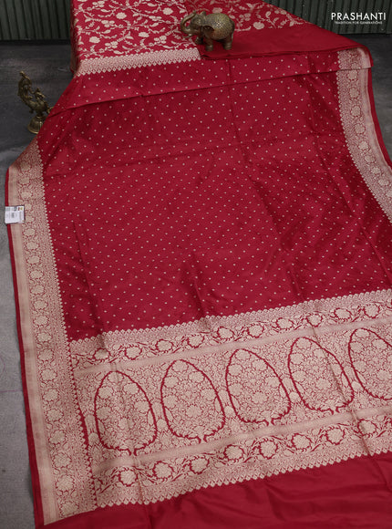 Banarasi uppada partly silk saree red with zari weaves & buttas and zari woven border