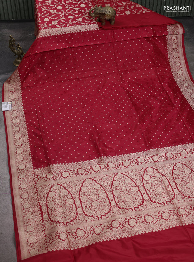 Banarasi uppada partly silk saree red with zari weaves & buttas and zari woven border