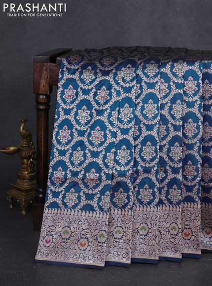 Banarasi uppada silk saree blue with allover zari woven brocade weaves and zari woven border
