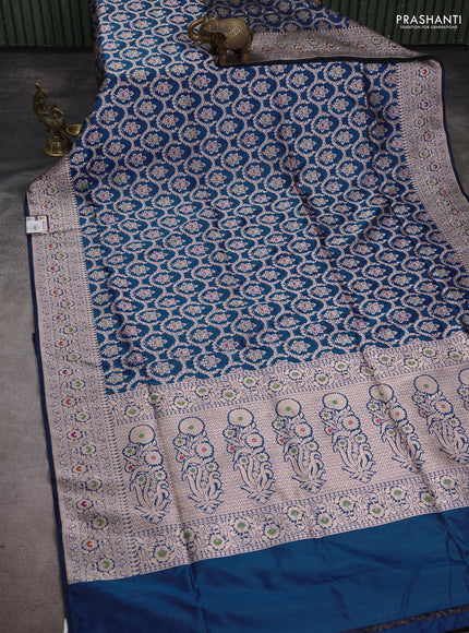 Banarasi uppada silk saree blue with allover zari woven brocade weaves and zari woven border