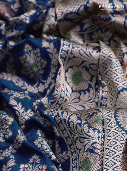 Banarasi uppada silk saree blue with allover zari woven brocade weaves and zari woven border