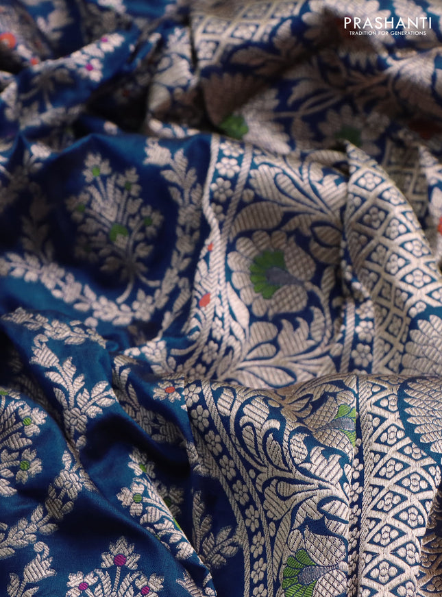 Banarasi uppada silk saree blue with allover zari woven brocade weaves and zari woven border