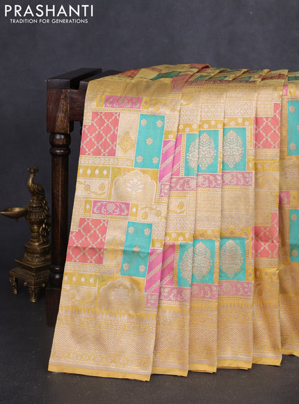 Banarasi uppada silk saree pale yellow with allover zari woven brocade weaves and zari woven border