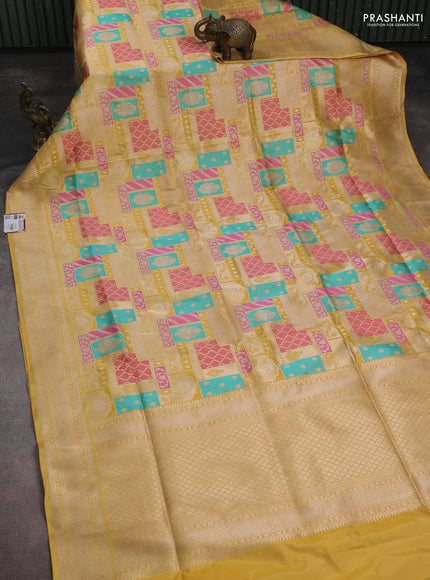 Banarasi uppada silk saree pale yellow with allover zari woven brocade weaves and zari woven border