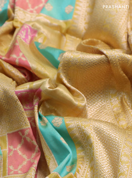 Banarasi uppada silk saree pale yellow with allover zari woven brocade weaves and zari woven border