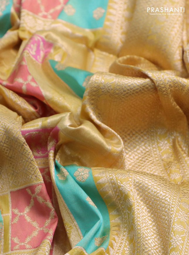 Banarasi uppada silk saree pale yellow with allover zari woven brocade weaves and zari woven border