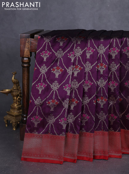 Banarasi uppada silk saree purple and red with zari weaves & buttas and zari woven border