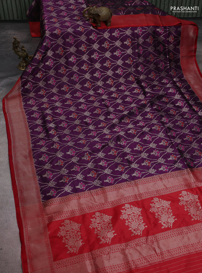 Banarasi uppada silk saree purple and red with zari weaves & buttas and zari woven border