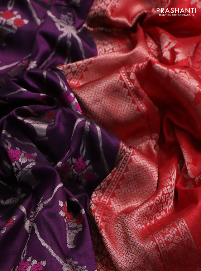 Banarasi uppada silk saree purple and red with zari weaves & buttas and zari woven border