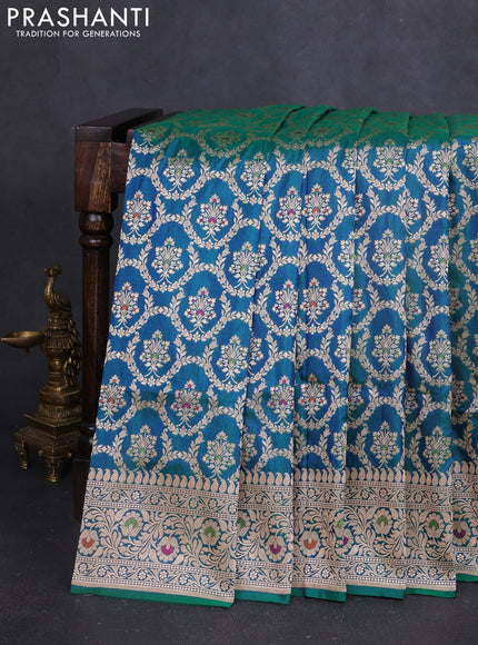 Banarasi uppada silk saree teal green with allover zari woven brocade weaves and zari woven border