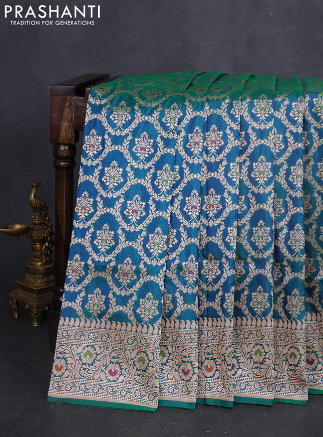 Banarasi uppada silk saree teal green with allover zari woven brocade weaves and zari woven border