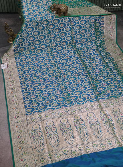 Banarasi uppada silk saree teal green with allover zari woven brocade weaves and zari woven border