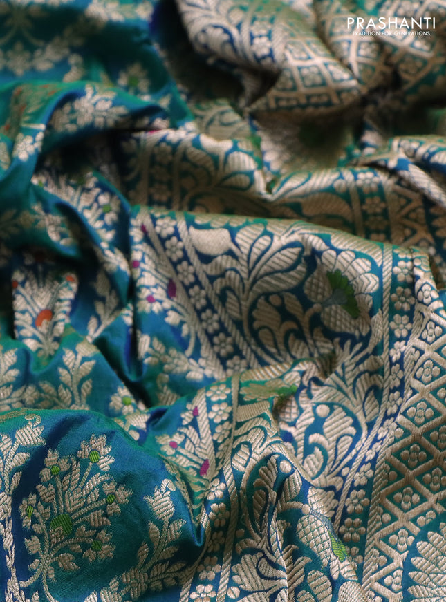 Banarasi uppada silk saree teal green with allover zari woven brocade weaves and zari woven border