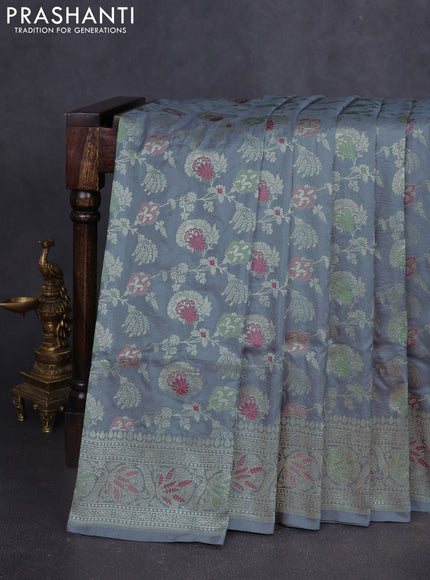 Banarasi uppada silk saree grey with allover zari woven brocade weaves and zari woven border
