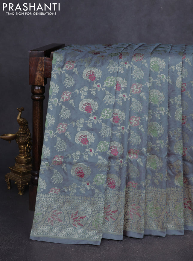 Banarasi uppada silk saree grey with allover zari woven brocade weaves and zari woven border