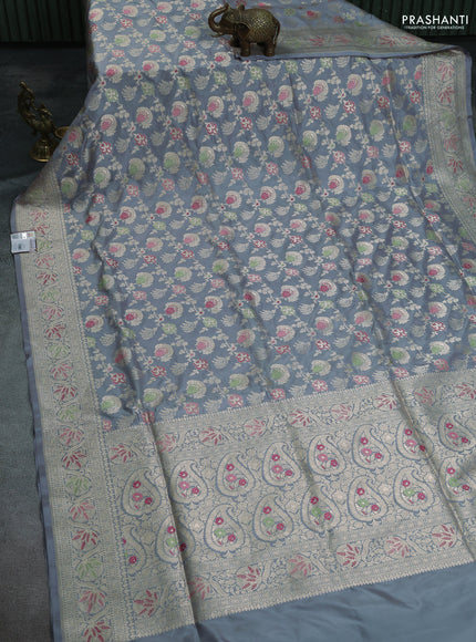 Banarasi uppada silk saree grey with allover zari woven brocade weaves and zari woven border