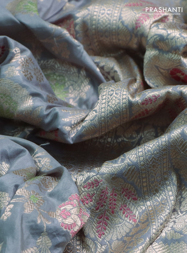 Banarasi uppada silk saree grey with allover zari woven brocade weaves and zari woven border