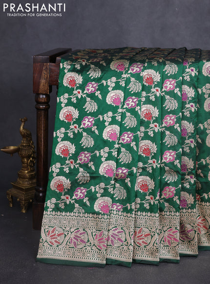 Banarasi uppada silk saree green with allover zari woven brocade weaves and zari woven border