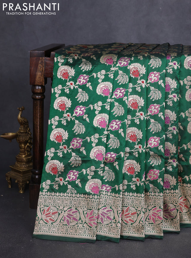 Banarasi uppada silk saree green with allover zari woven brocade weaves and zari woven border