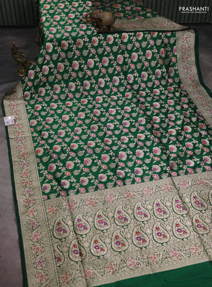Banarasi uppada silk saree green with allover zari woven brocade weaves and zari woven border
