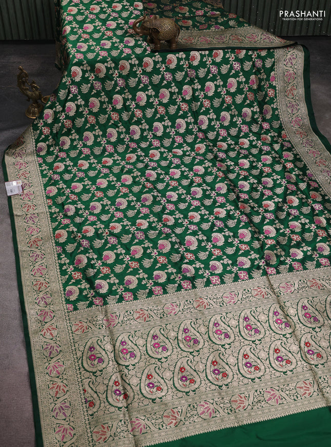 Banarasi uppada silk saree green with allover zari woven brocade weaves and zari woven border