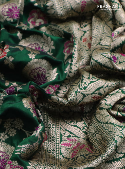 Banarasi uppada silk saree green with allover zari woven brocade weaves and zari woven border