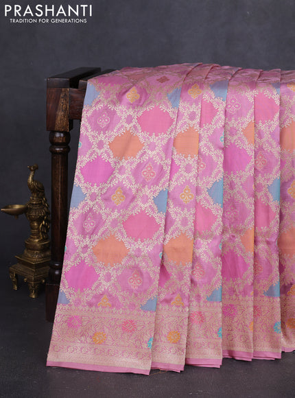 Banarasi uppada silk saree baby pink with allover zari woven brocade weaves and zari woven border