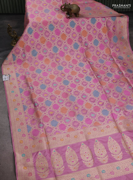 Banarasi uppada silk saree baby pink with allover zari woven brocade weaves and zari woven border