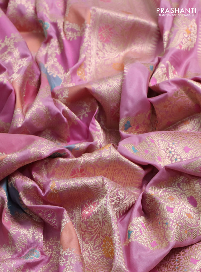 Banarasi uppada silk saree baby pink with allover zari woven brocade weaves and zari woven border