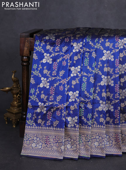 Banarasi uppada silk saree blue with allover zari woven brocade weaves and zari woven border