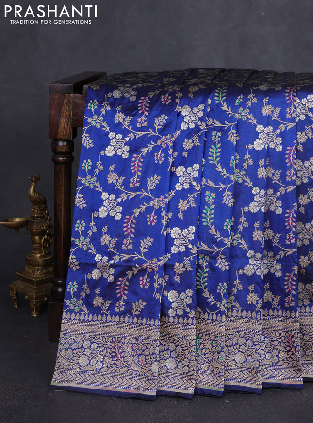 Banarasi uppada silk saree blue with allover zari woven brocade weaves and zari woven border