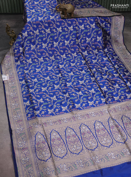 Banarasi uppada silk saree blue with allover zari woven brocade weaves and zari woven border