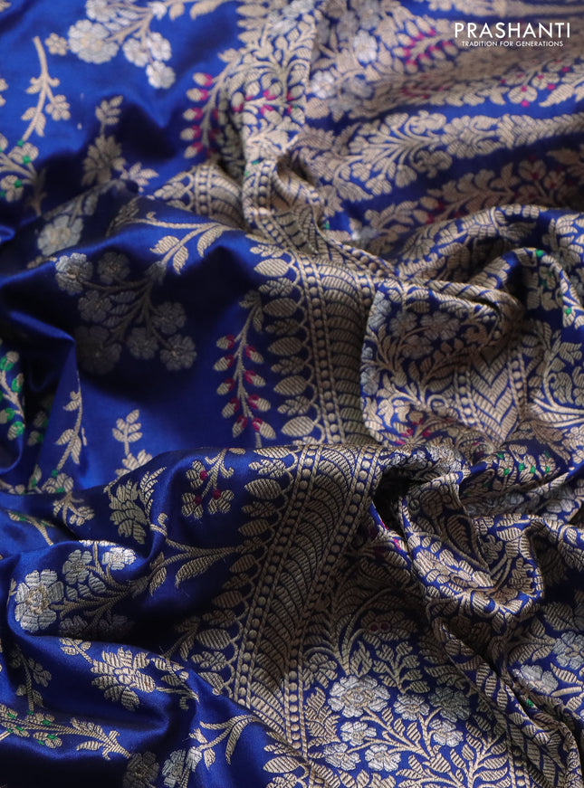Banarasi uppada silk saree blue with allover zari woven brocade weaves and zari woven border