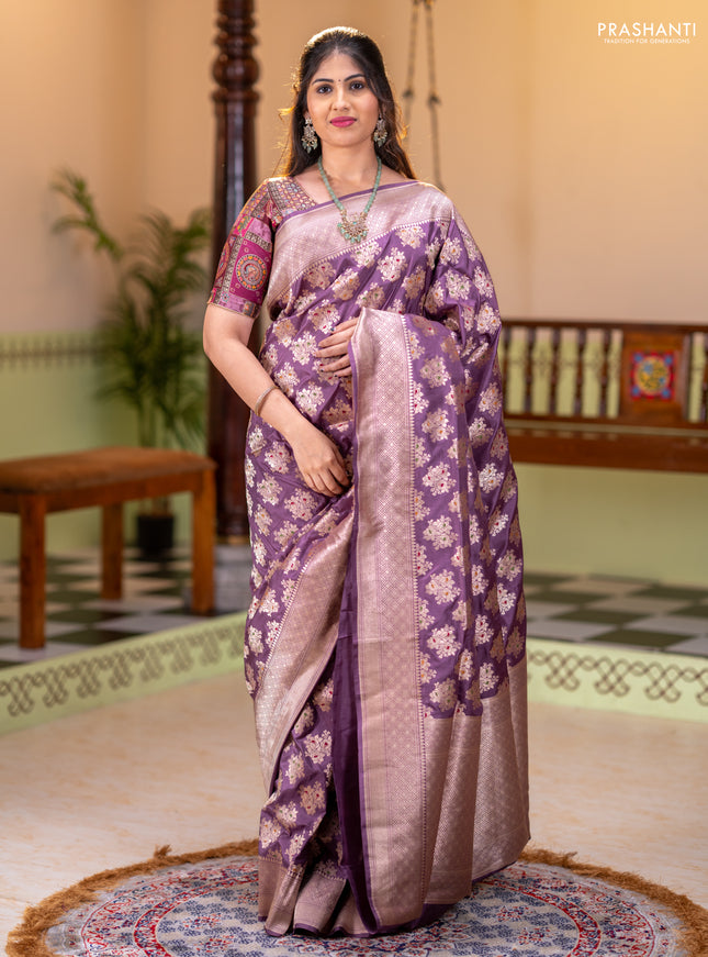 Banarasi uppada silk saree pastel purple with allover zari woven buttas and zari woven border