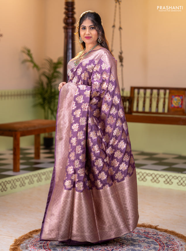 Banarasi uppada silk saree pastel purple with allover zari woven buttas and zari woven border
