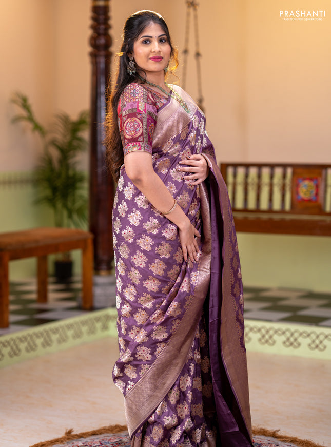 Banarasi uppada silk saree pastel purple with allover zari woven buttas and zari woven border