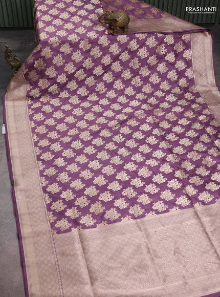 Banarasi uppada silk saree pastel purple with allover zari woven buttas and zari woven border