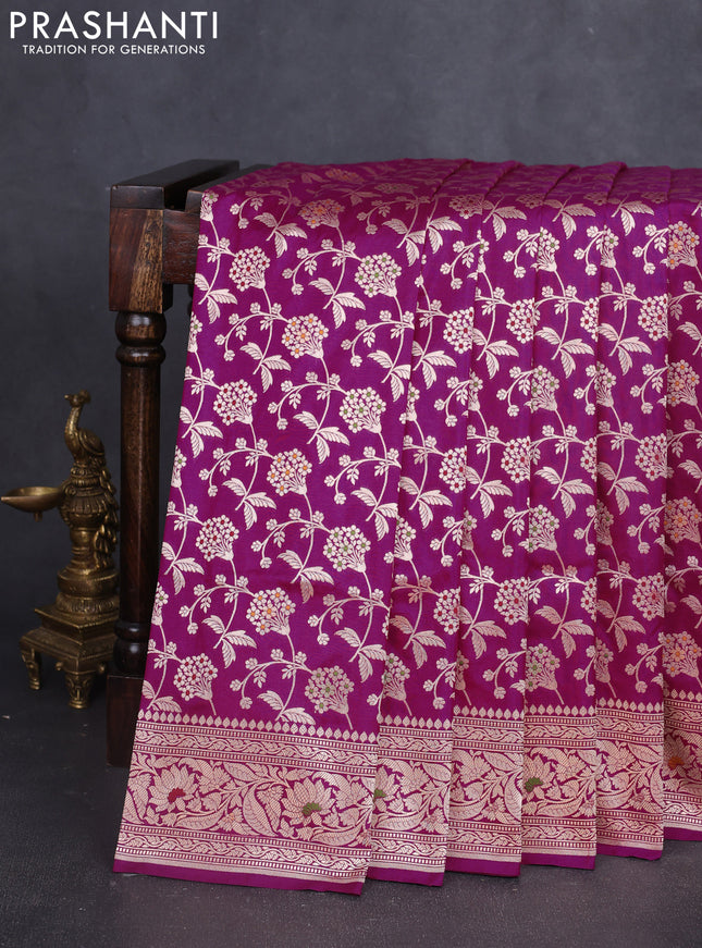 Banarasi uppada silk saree magenta pink with allover zari woven brocade weaves and zari woven border