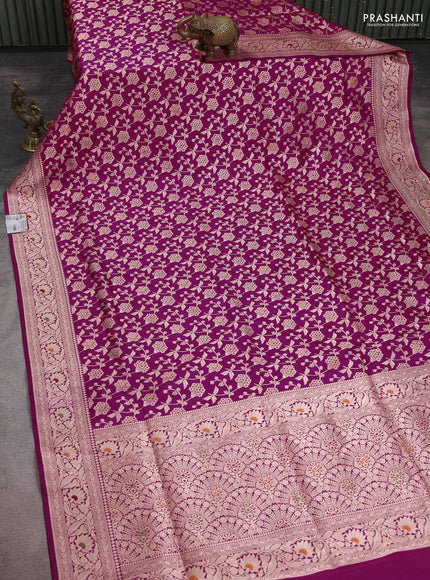 Banarasi uppada silk saree magenta pink with allover zari woven brocade weaves and zari woven border