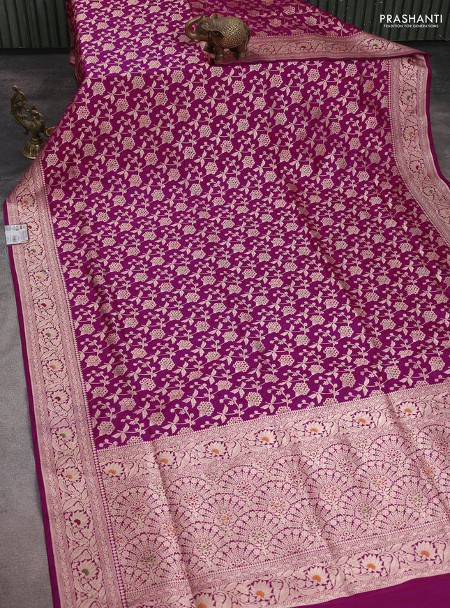 Banarasi uppada silk saree magenta pink with allover zari woven brocade weaves and zari woven border