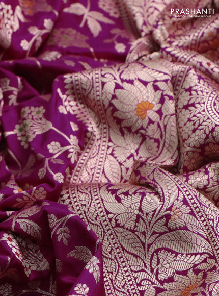 Banarasi uppada silk saree magenta pink with allover zari woven brocade weaves and zari woven border