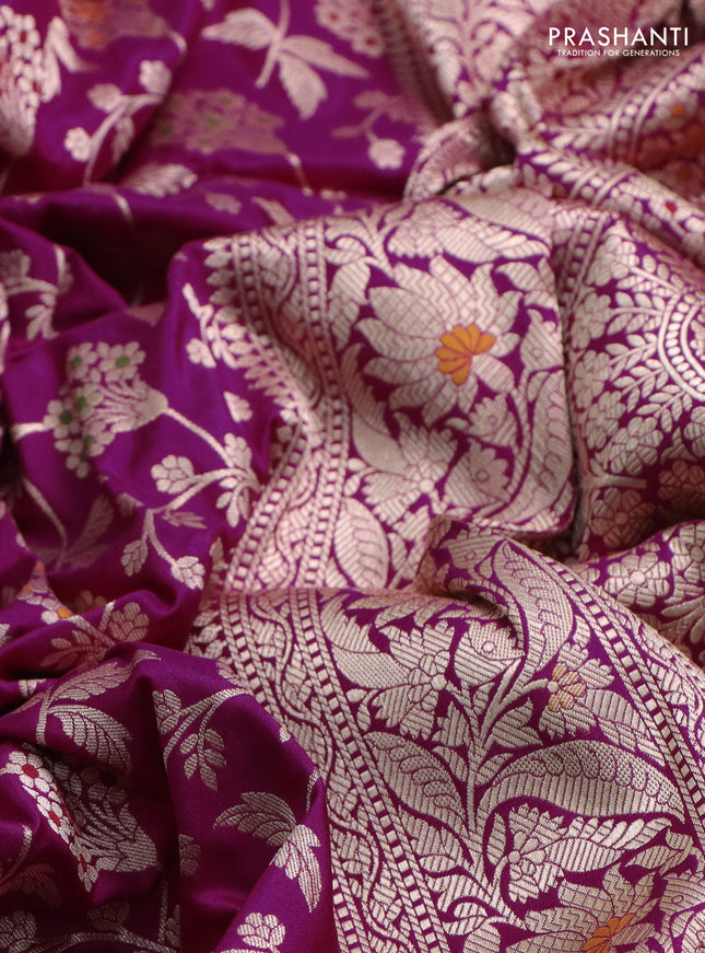 Banarasi uppada silk saree magenta pink with allover zari woven brocade weaves and zari woven border