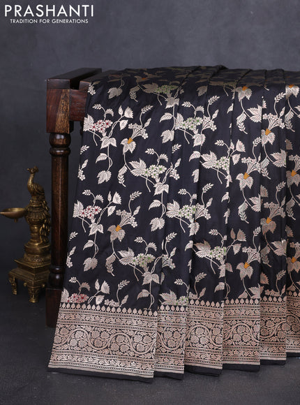 Banarasi uppada silk saree black with allover zari woven brocade weaves and zari woven border
